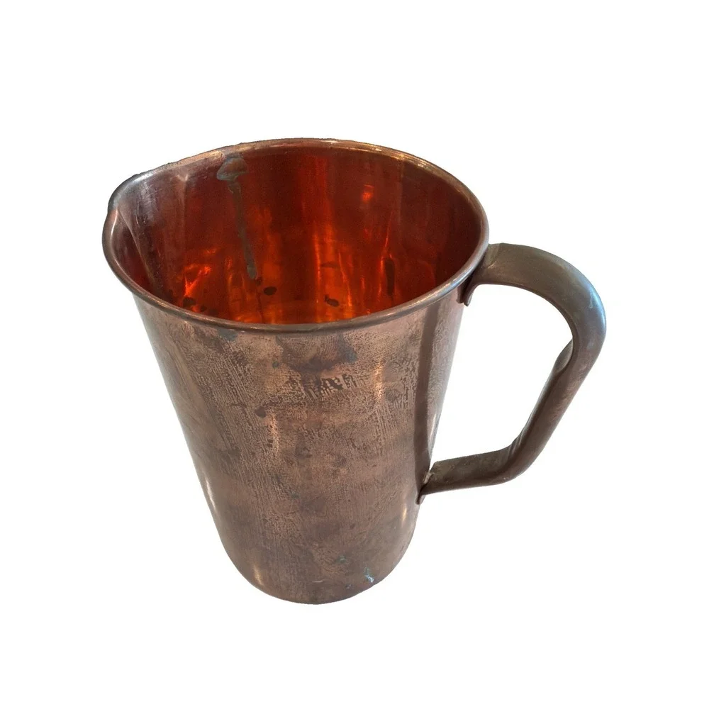 Antique Solid Copper Dairy Milk Measure Pitcher Hand Riveted Farmhouse 7